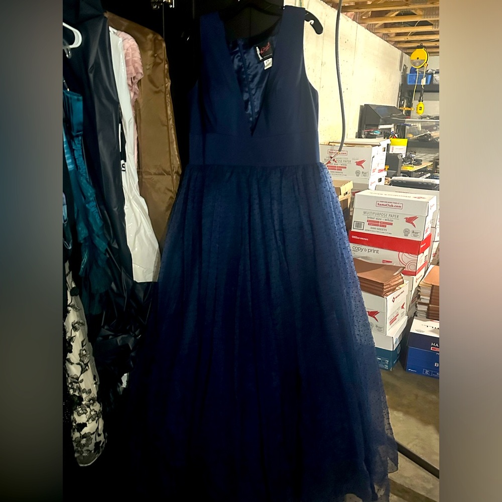 Mac Duggal Navy Ballgown.